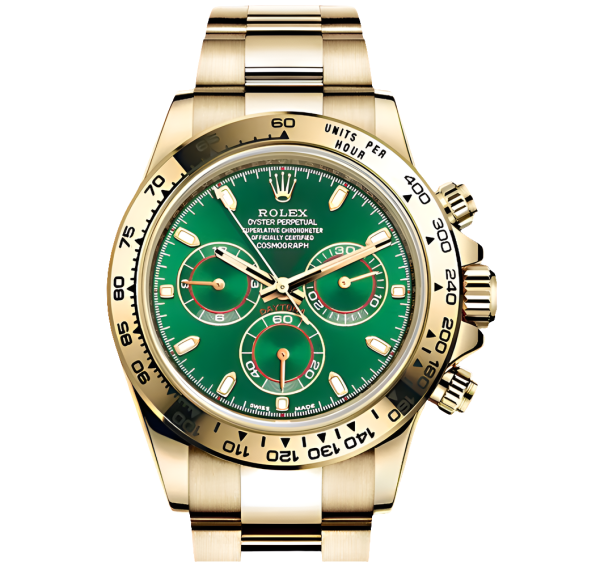 background-editor_output_50f8397b-bfa6-4ae4-951b-cf99d2329989 Automatic Rolex Daytona 40mm Yellow Gold 116508 Green Dial