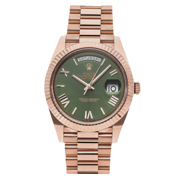 background-editor_output_dcf29a37-5dc3-4751-bc77-add5b979e6ac Automatic Rolex Olive Green Rose Gold Day-Date 40 mm