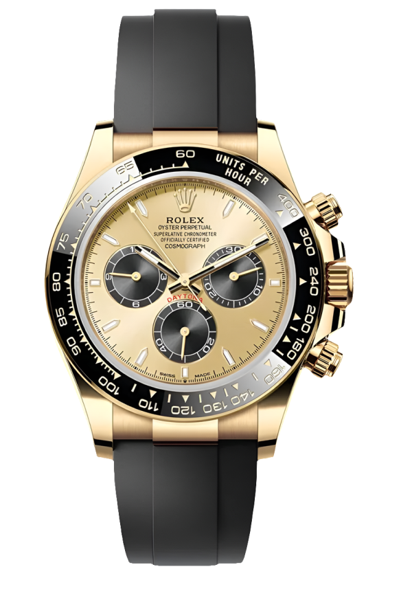 background-editor_output_e5619aea-95a5-4ef5-a6bf-15a3a662ccdc Automatic Rolex Daytona Golden And Black Index Dial Oysterflex Strap 40mm